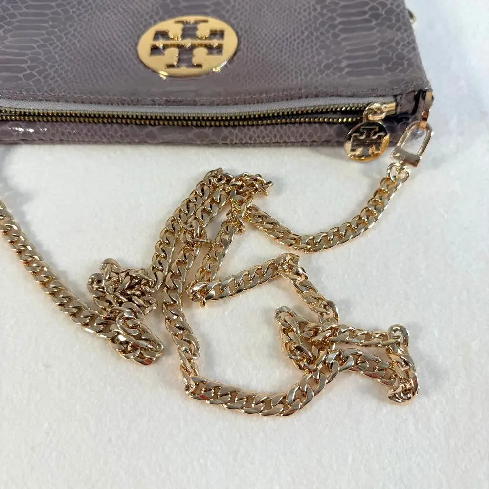Tory Burch Python Print Leather Foldover Clutch Crossbody Bag Snakeskin Capsule